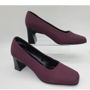 Fanfares Ladies 7 "Rhoda" Plum Color Fabric Square Toe Block Heel Slip-on Pumps